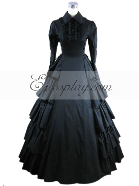 ITL Manufacturing Black Long Sleeve Gothic Lolita Dress-LTFS0022