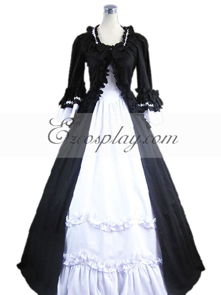 ITL Manufacturing Black- White Long Sleeve Gothic Lolita Dress-LTFS0029