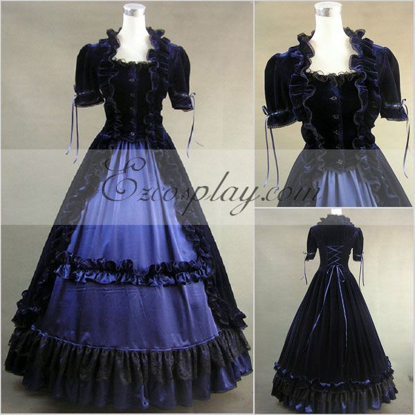ITL Manufacturing Blue-Black Short Sleeve Gothic Lolita Dress-LTFS0030