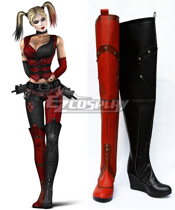 ITL Manufacturing Batman Arkham Asylum Harley Quinn Cosplay Shoes Boots Red Black