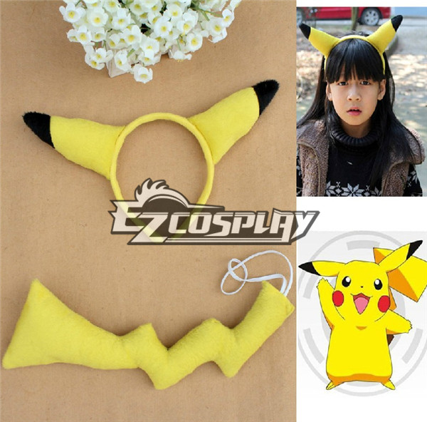 ITL Manufacturing Pikachu Ears Hair Band Hat Cap Cosplay with Tail Set