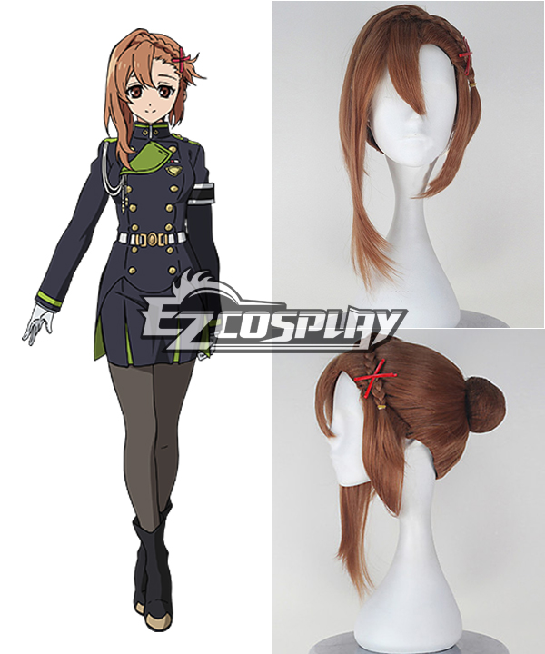 ITL Manufacturing Seraph of the End Sayuri Hanayori Short Yellow Braid Anime Cosplay Wig with Red Hairpin