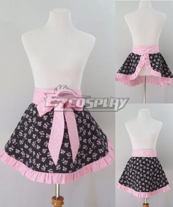 ITL Manufacturing Womens Black and Pink Floral Ruffled Half Apron Household Apron Cosplay