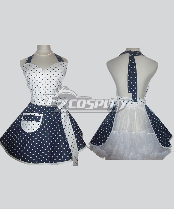 ITL Manufacturing Classic Flirty Apron Blue and white dots apron with White Ties personalized monogrammed sexy cute woman kitchen apron Cosplay