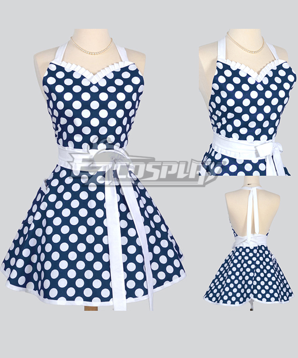 ITL Manufacturing Classic Flirty Apron Blue and White polka dot apron with White Ties personalized monogrammed sexy cute woman kitchen cool apron Cosplay
