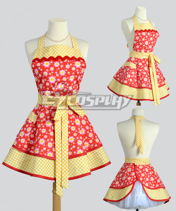 ITL Manufacturing Chinese Spring Festival Style Orange and White Dots Full Cotton Retro Household Apron Cosplay