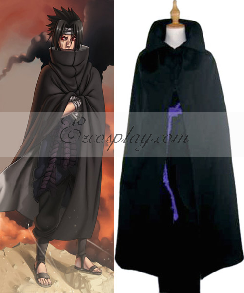 ITL Manufacturing Naruto Shippuuden Uchiha Sasuke Black Cloak Cosplay Costume