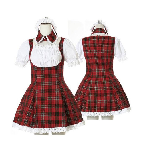 ITL Manufacturing Sweet Red Plaid Maid Cosplay Lolita Cosplay Costume ELT0019