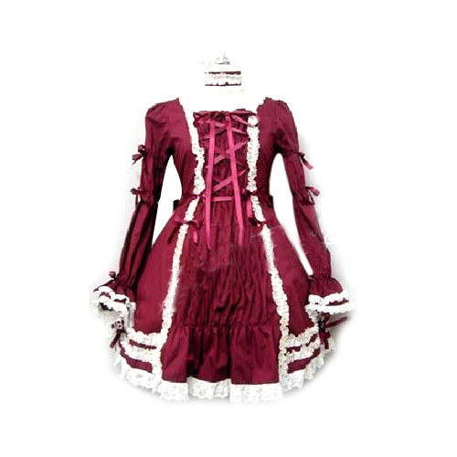 ITL Manufacturing Elegant Burgundy Long-sleeved Dress Lolita Cosplay Costume ELT0023