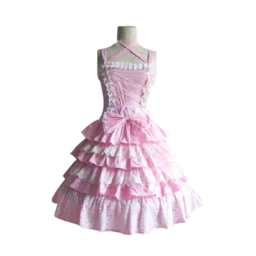 ITL Manufacturing Stunning Tiered Ruffles Pink Dress Lolita Cosplay Costume ELT0028