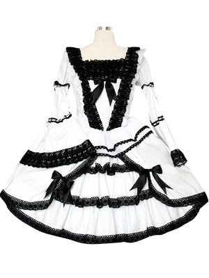 ITL Manufacturing Black And White Lace Trimmed Gothic Lolita Cosplay Dress