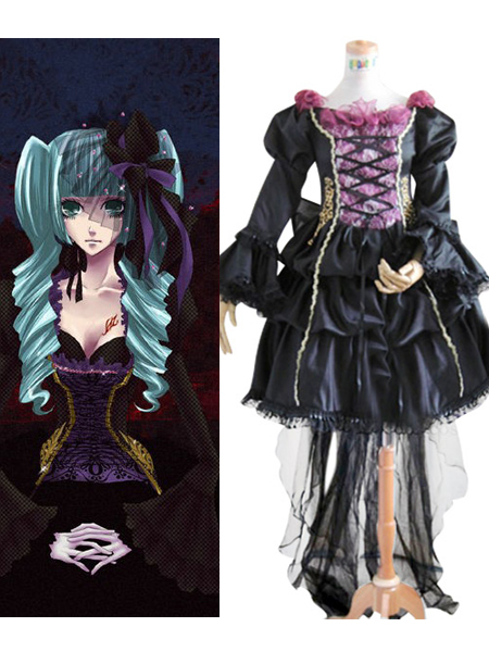 ITL Manufacturing Vocaloid Miku Doujin Black Lolita Dress Cosplay Costume