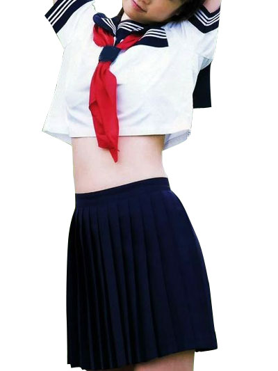 ITL Manufacturing High waisted Deep Blue Short Sleeves School Uniform Cosplay Costume