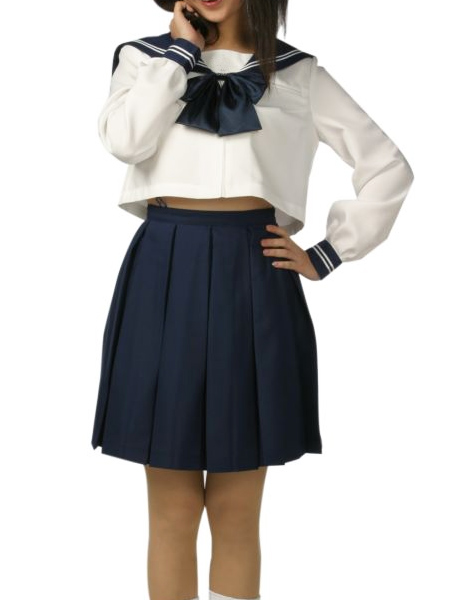 ITL Manufacturing High waisted Short Sleeves Blue Skirt School Uniform Cosplay Costume