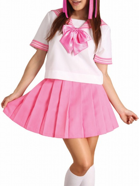 ITL Manufacturing Pink Bowknot Short Sleeves School Uniform Cosplay Costume