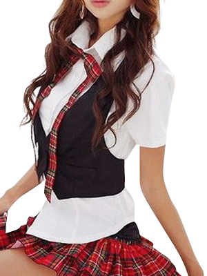 ITL Manufacturing Black Vest White Short Sleeves School Uniform Cosplay Costume