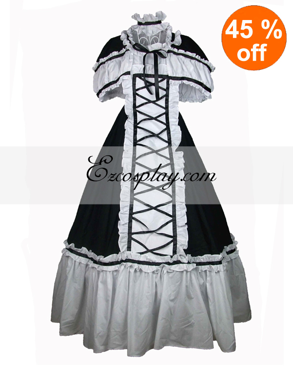 ITL Manufacturing Cotton Black And White Lace Ruffles Gothic Lolita Dress