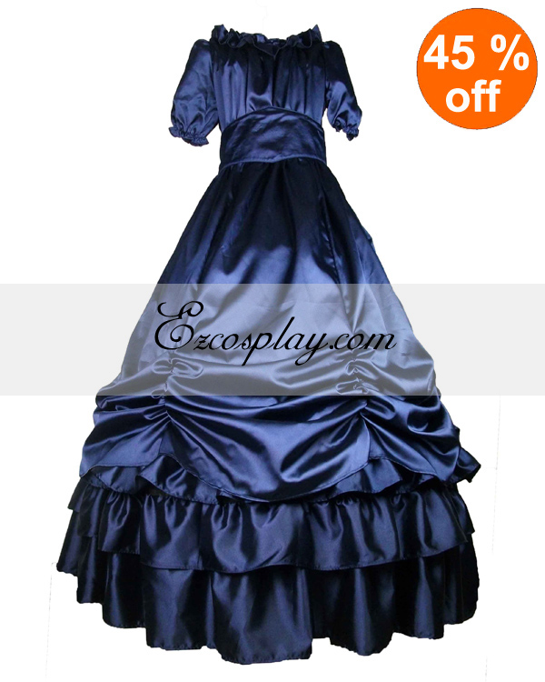 ITL Manufacturing Satin Deep Blue Short Sleeve Classic Lolita Dress