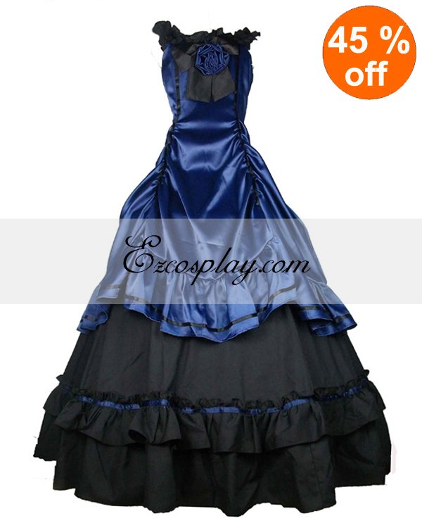 ITL Manufacturing Satin Blue Black Classic Lolita Dress
